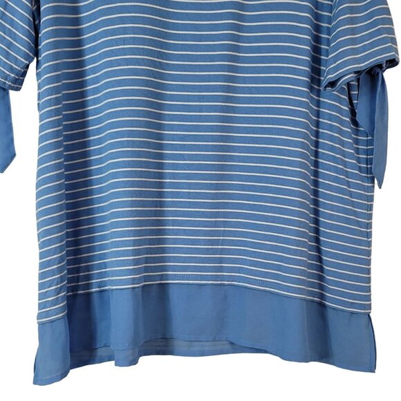 Ellen Tracy Company Stretchy Top Blue XXL White Stripe Cutout Sleeve Chiffon Hem - Picture 3 of 7